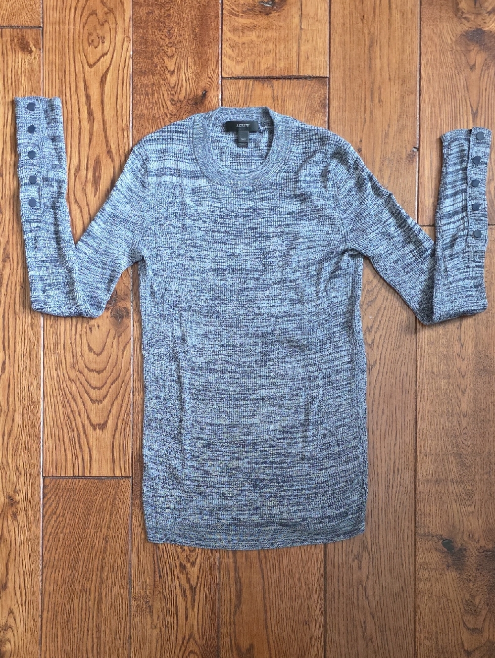 J. Crew Gray Marled Crewneck Sweater with Button Cuff Detail
